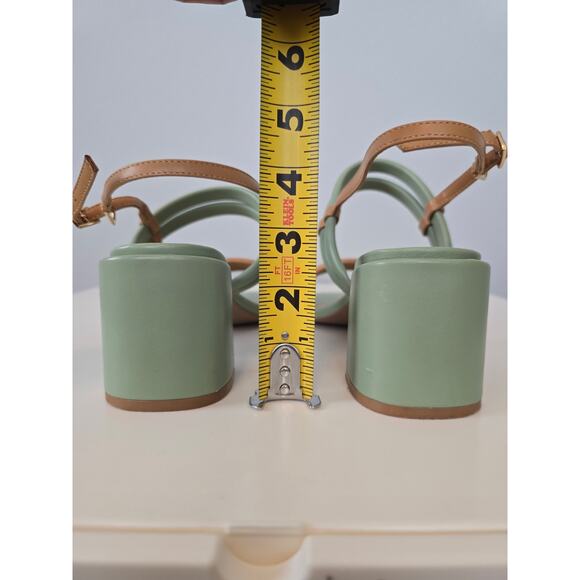 Torgeis New York Palm Heels Strappy Green & Tan Block Sandal Size 11 Preppy - Picture 6 of 9